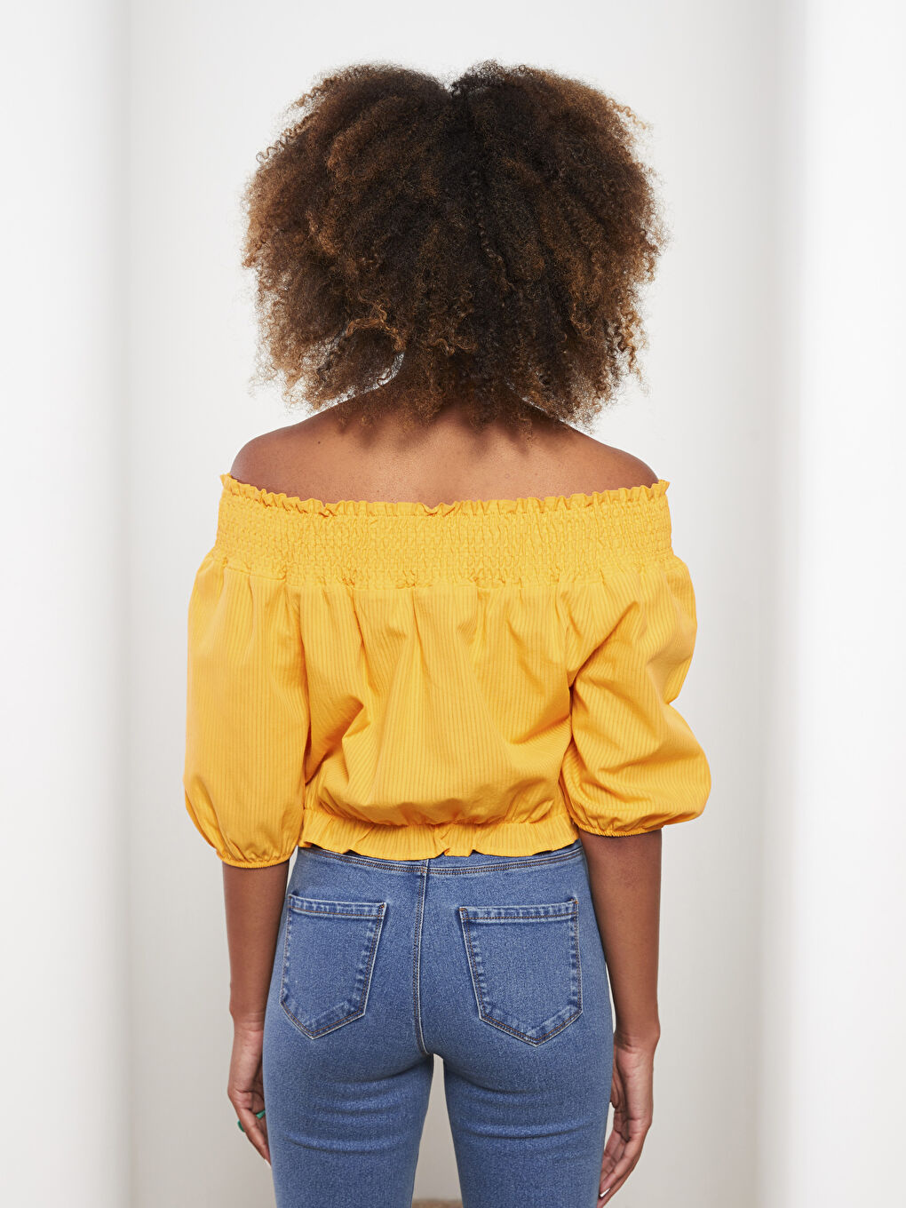 Turuncu Kayık Yaka Düz Kısa Kollu Poplin Kadın Bluz-4