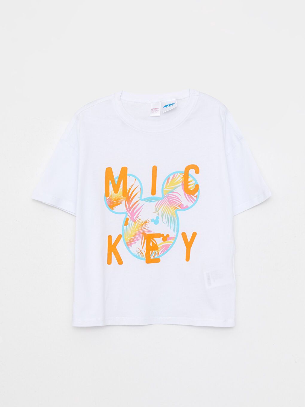 Beyaz Bisiklet Yaka Mickey Mouse Baskılı Kısa Kollu Kız Çocuk Şortlu Pijama Takımı-1