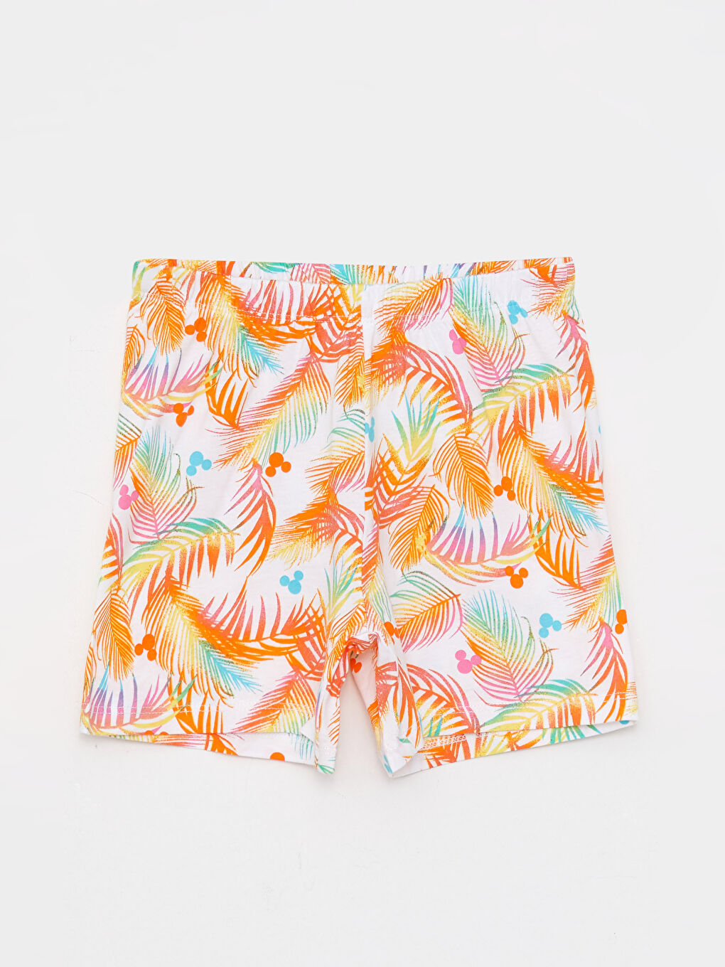 Beyaz Bisiklet Yaka Mickey Mouse Baskılı Kısa Kollu Kız Çocuk Şortlu Pijama Takımı-2