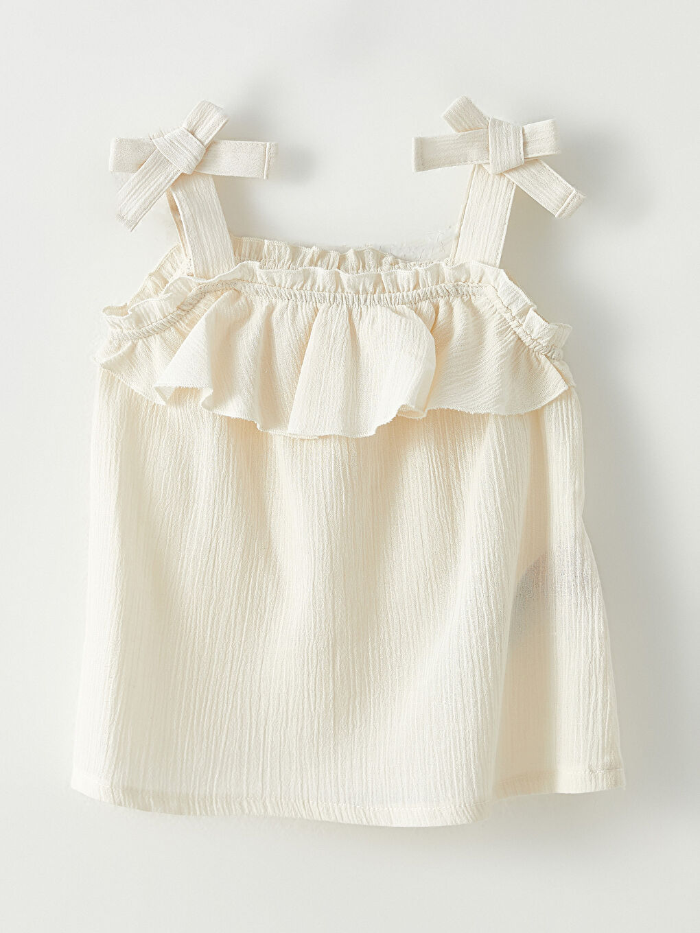 Ekru Kare Yaka Askılı Pamuklu Kız Bebek Bluz ve Şort 2'li Takım-1