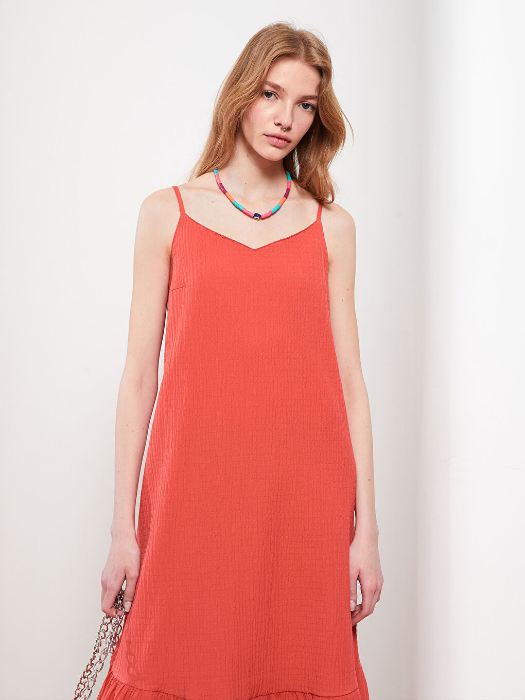 Rochie pentru Femei Simplă cu Bretele și Decolteu în Formă de Inimă-2