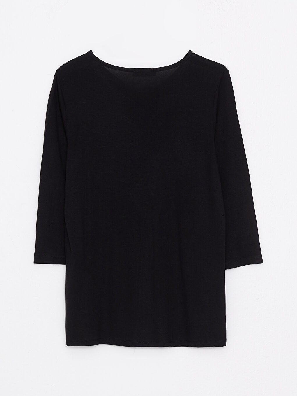 Siyah V Yaka Düz Uzun Kollu Kadın Tişört-6