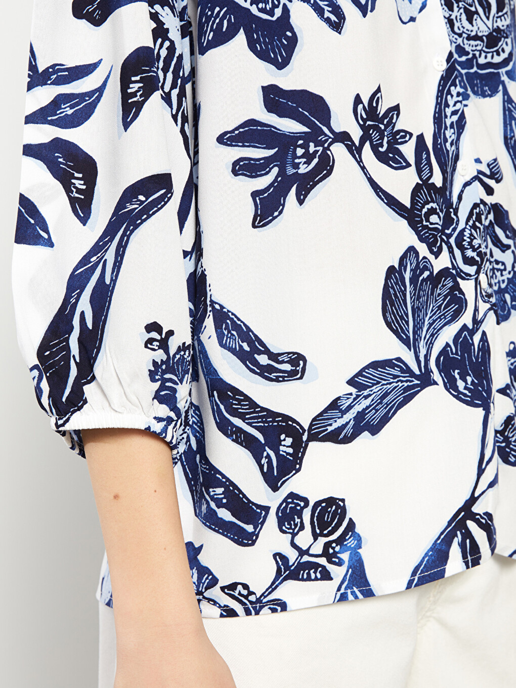 V-Neck Floral Viscose Women's Blouse-3
