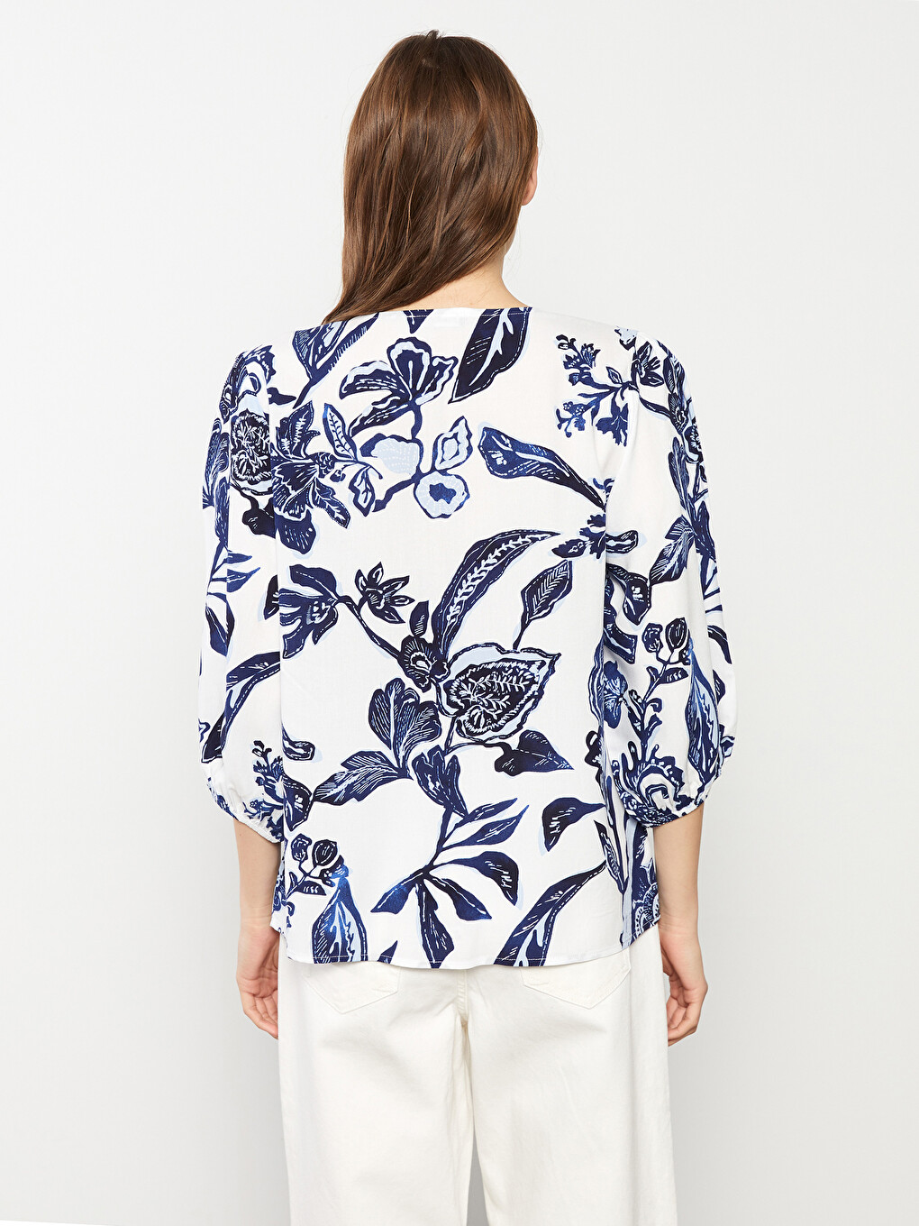 V-Neck Floral Viscose Women's Blouse-4