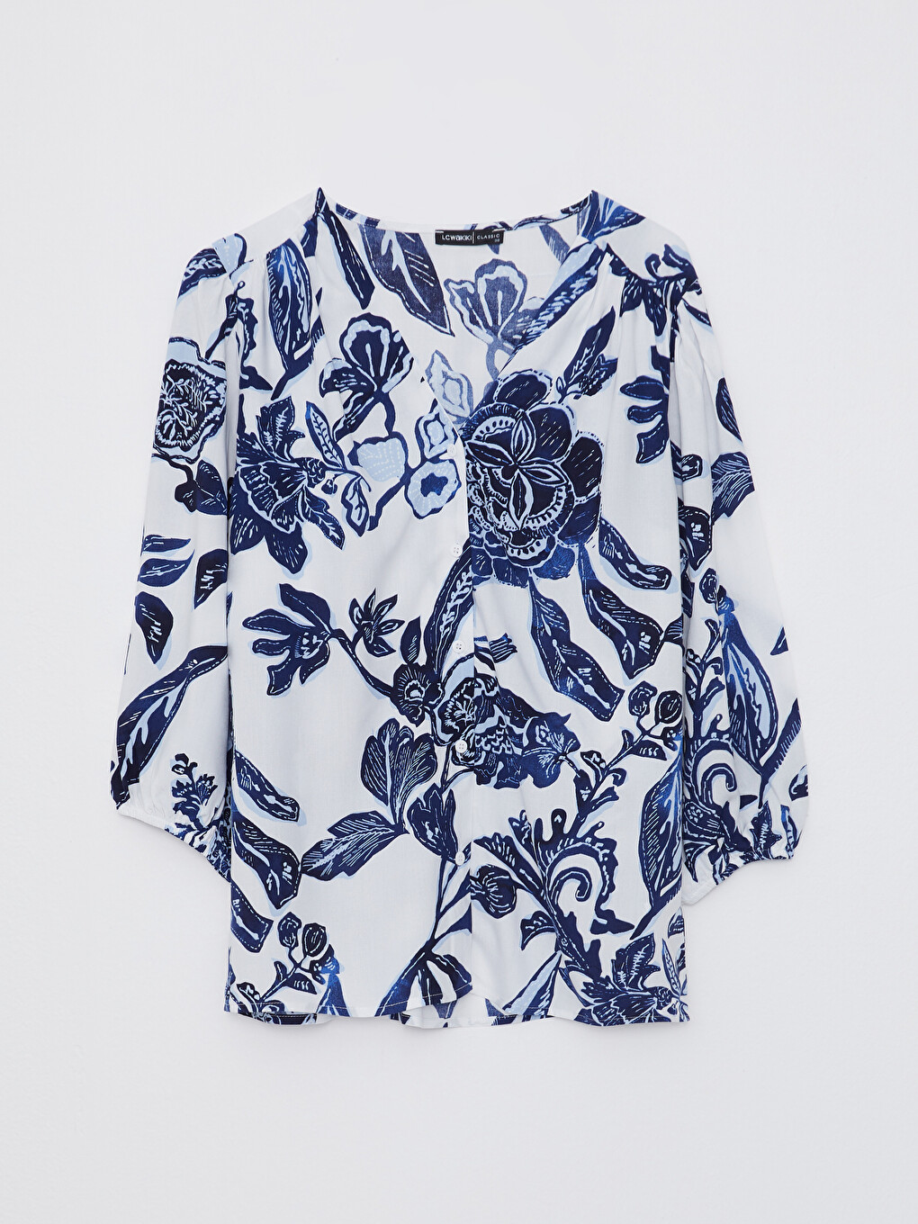 V-Neck Floral Viscose Women's Blouse-5