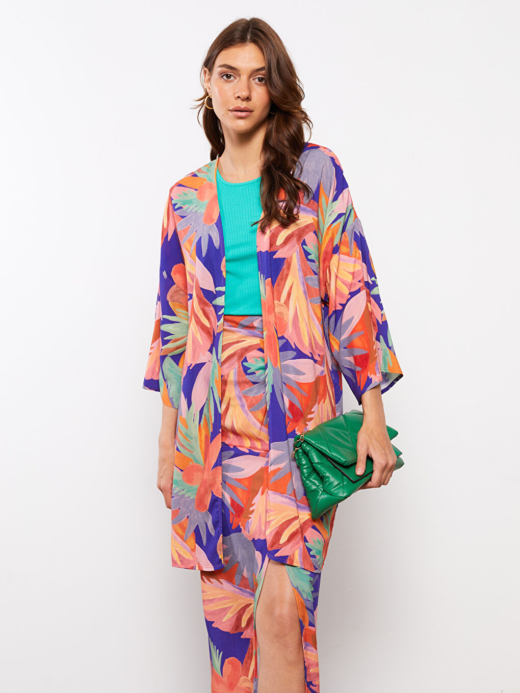 Shawl Collar Patterned Viscose Women's Kimono