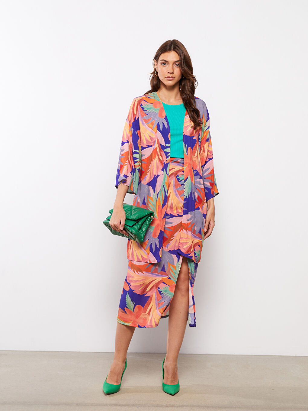 Shawl Collar Patterned Viscose Women's Kimono-1