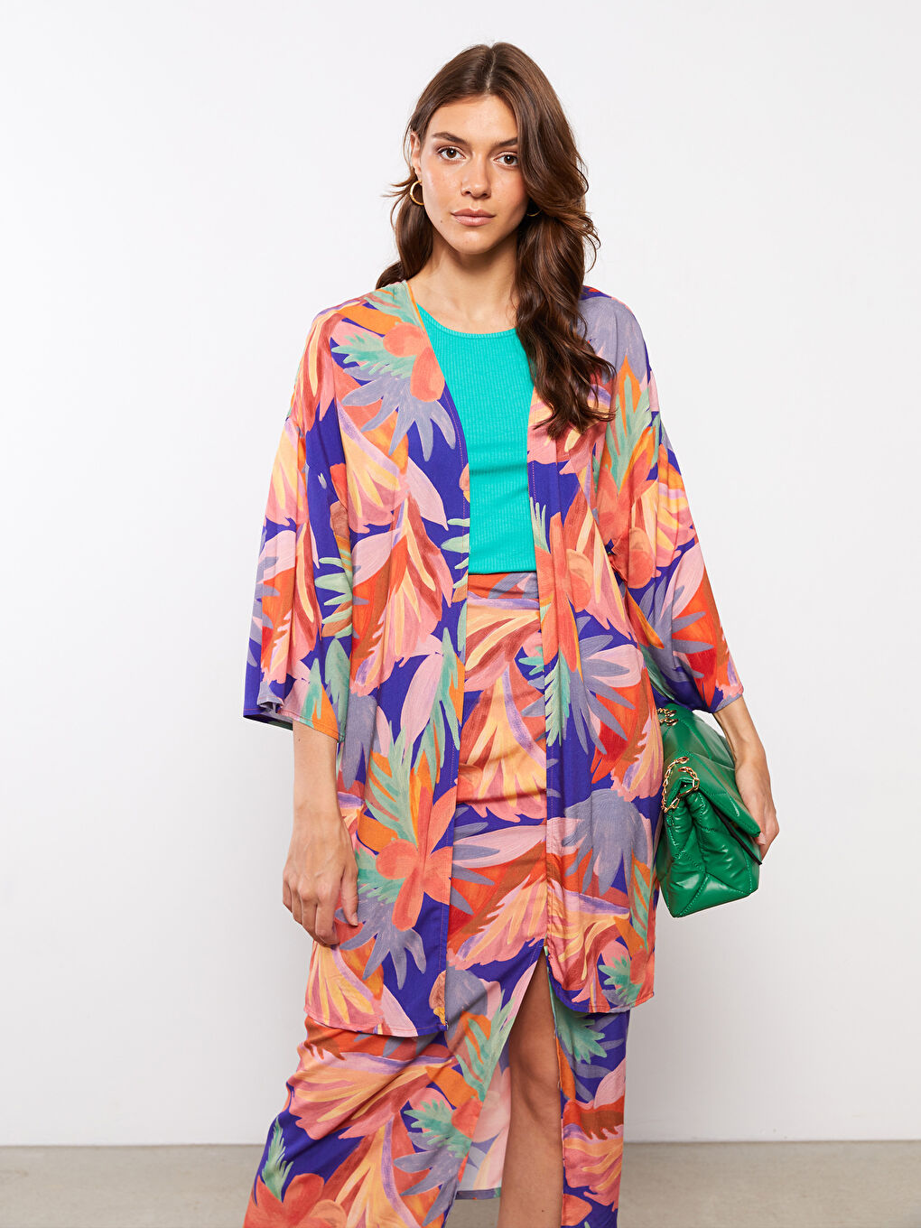 Shawl Collar Patterned Viscose Women's Kimono-2