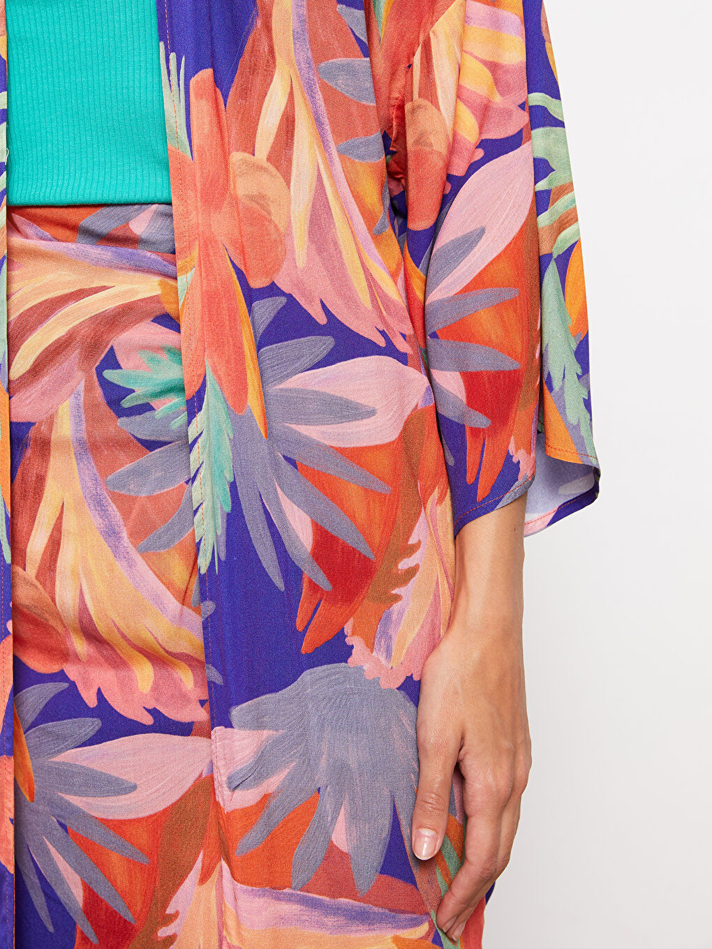 Shawl Collar Patterned Viscose Women's Kimono-3