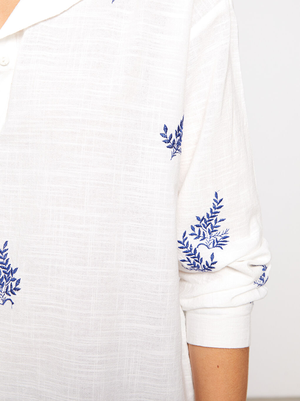 Front Button Closure Embroidered Long Sleeve Women's Shirt-3