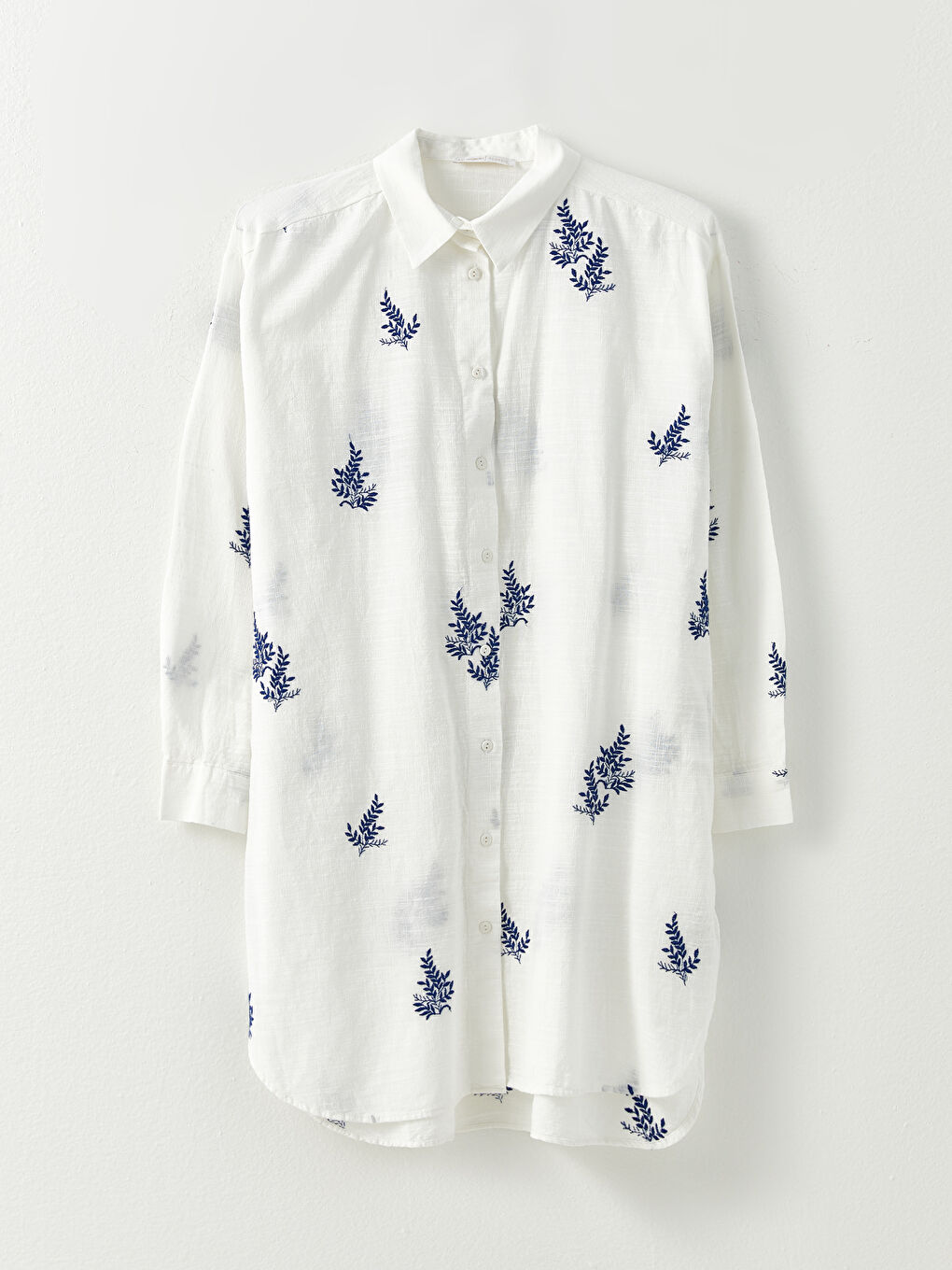 Front Button Closure Embroidered Long Sleeve Women's Shirt-5