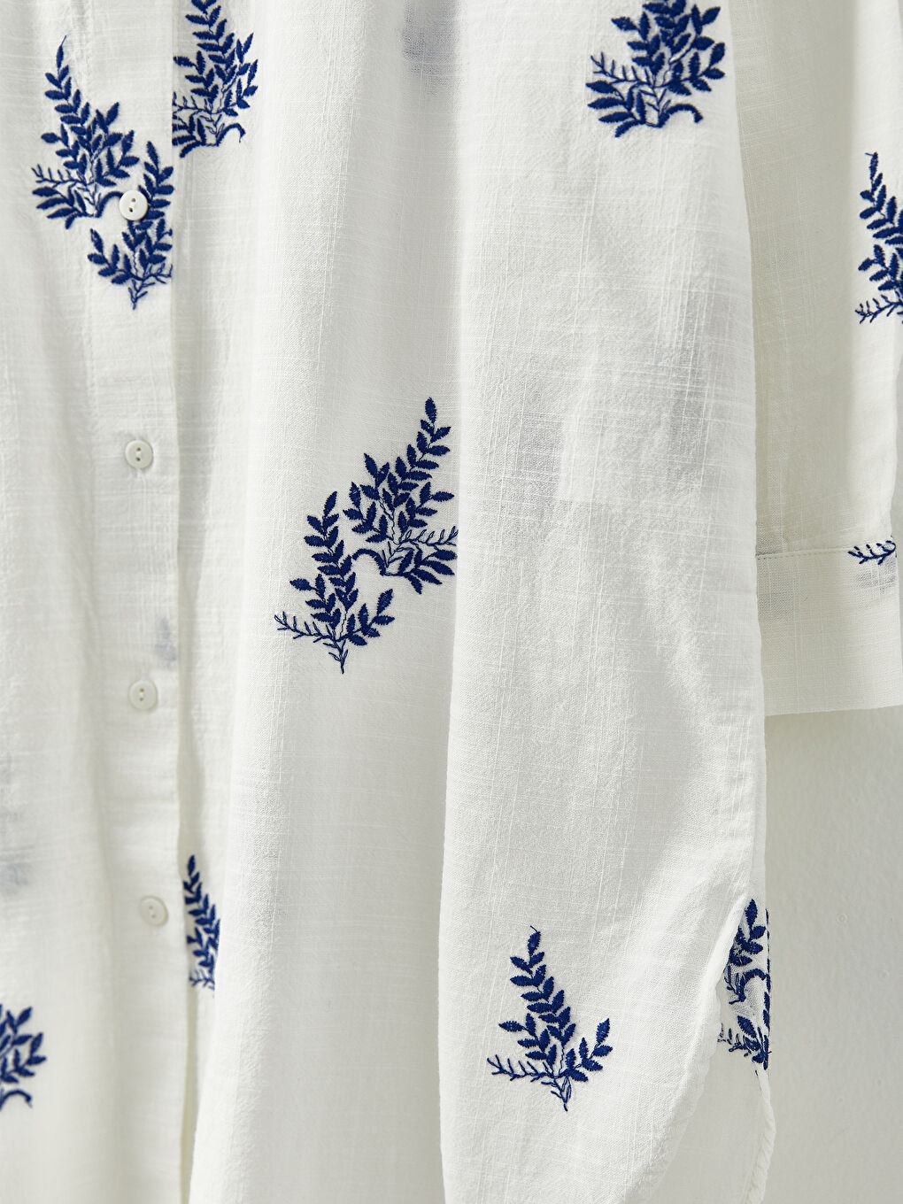 Front Button Closure Embroidered Long Sleeve Women's Shirt-7