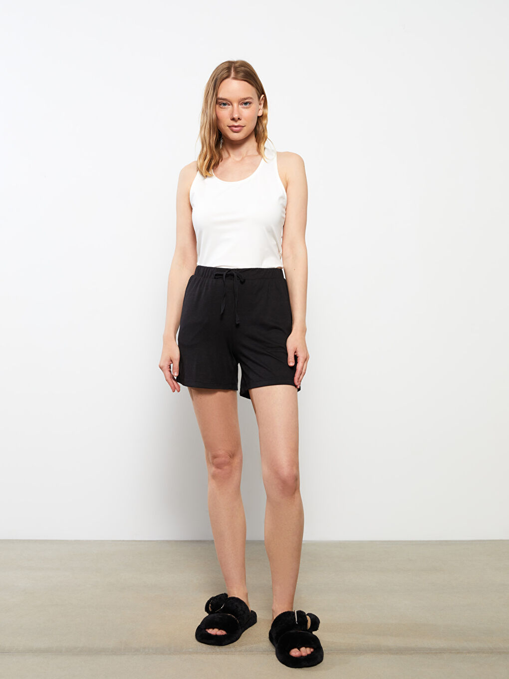 Siyah Kadın Beli Lastikli Düz  Pijama Altı