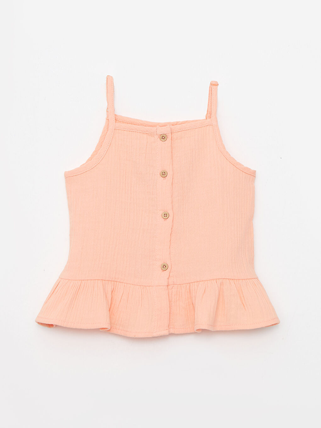 قميص بناتي رضيع ياقة مربعة بِحَمّالات قطن سادة