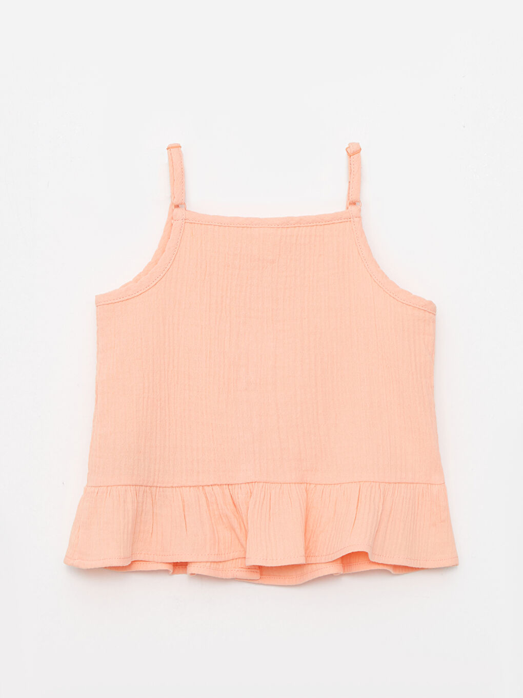 قميص بناتي رضيع ياقة مربعة بِحَمّالات قطن سادة-1