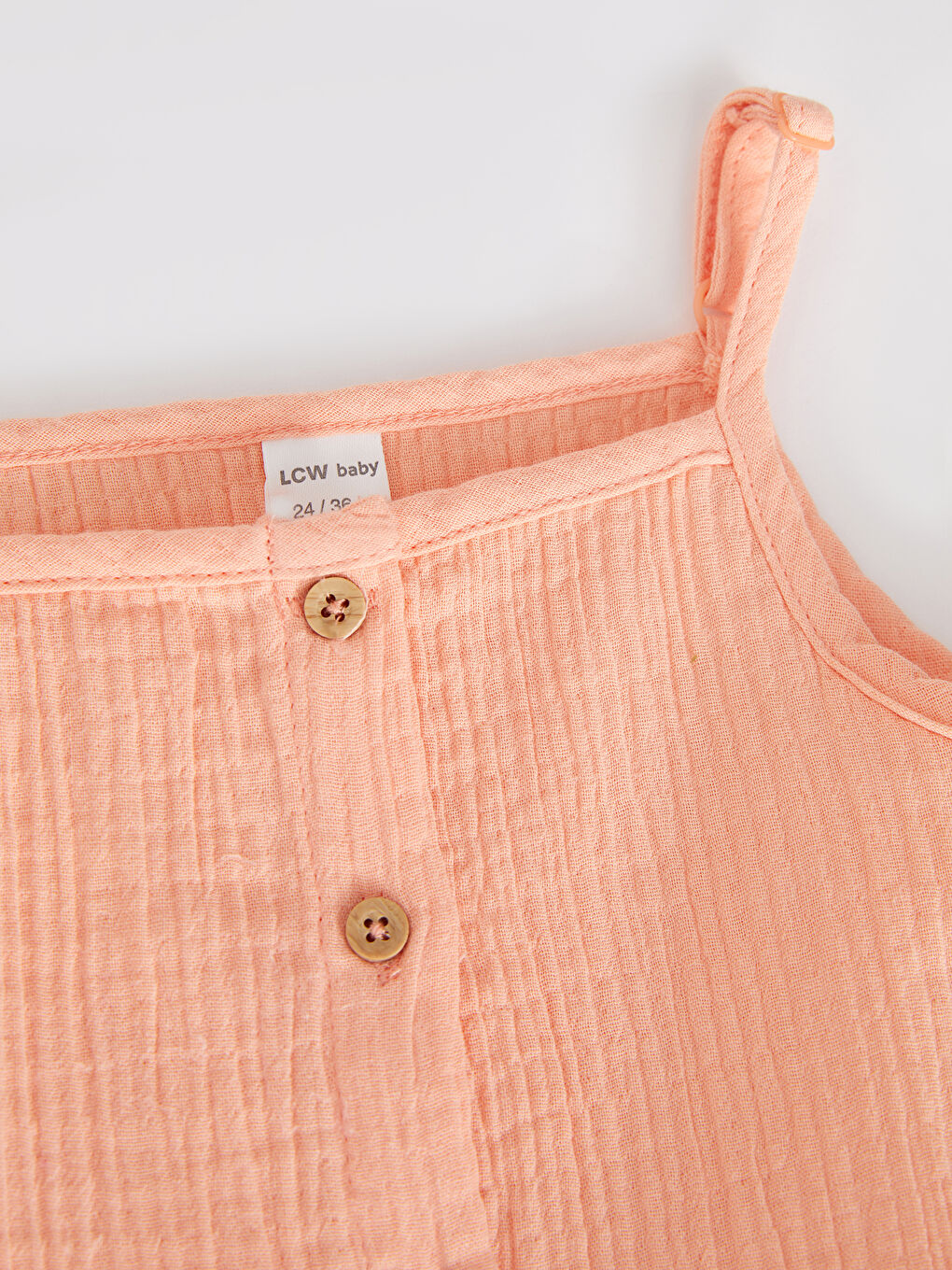 قميص بناتي رضيع ياقة مربعة بِحَمّالات قطن سادة-2