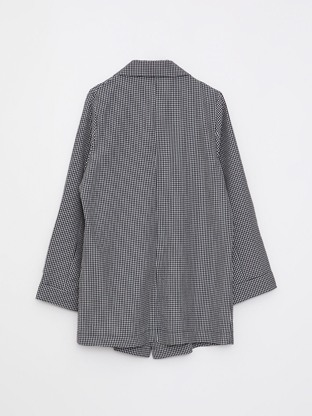 Siyah Ekose Uzun Kollu Gofre Kadın Ceket-5