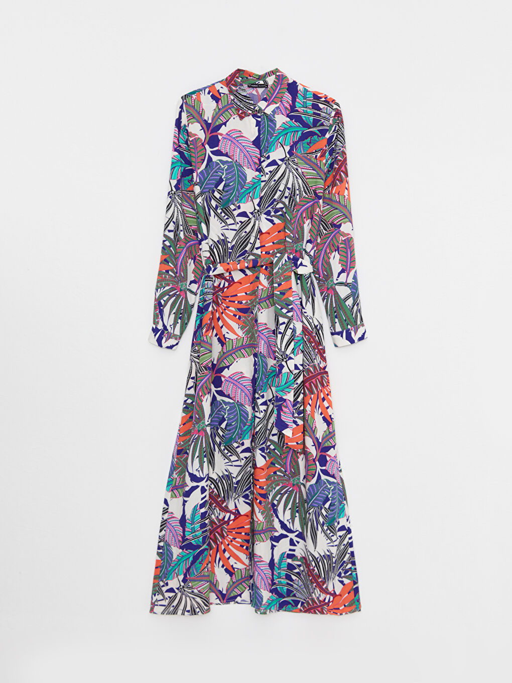 Karışık Desenli Uzun Kollu Viskon Kadın Gömlek Elbise-5