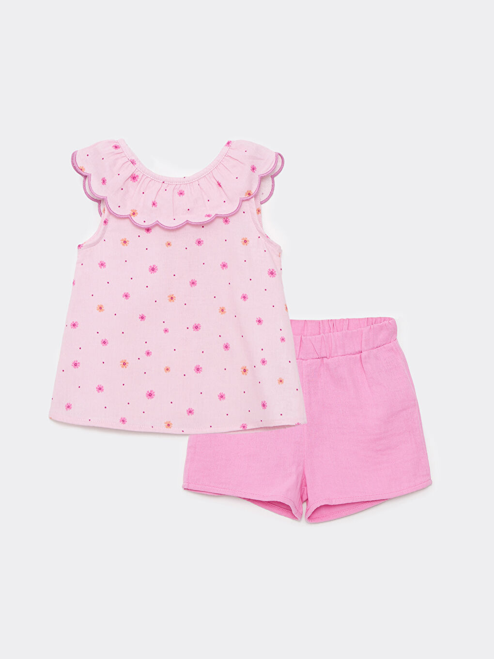 Bebe Collar Patterned Cotton Baby Girl Shirt and Shorts 2-Pack Set