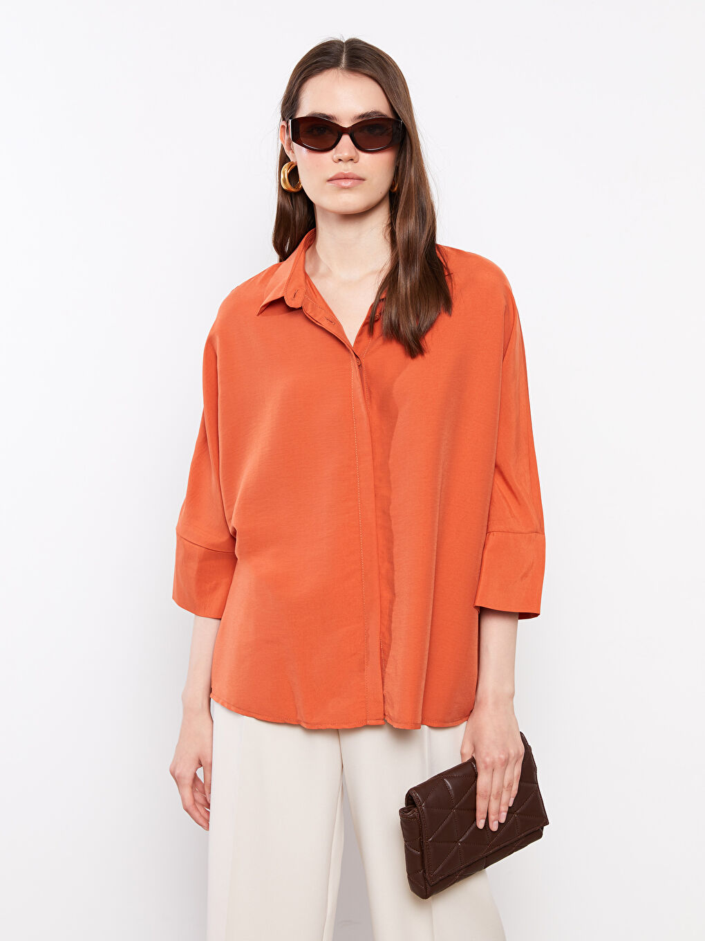 Women's Front Button Closure Plain Shirt-1