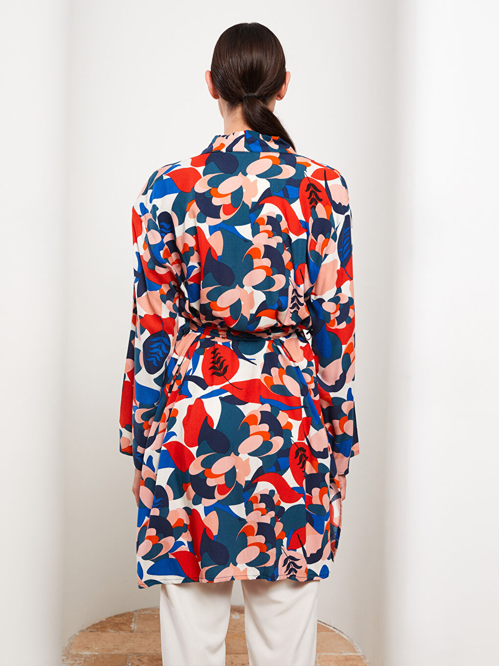 Shawl Collar Patterned Long Sleeve Oversize Viscose Women's Kimono -S2KG59Z8-LTQ