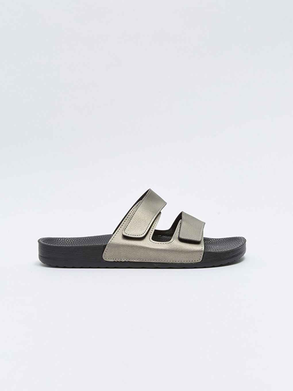 Gri Deri Görünümlü Cırt Cırtlı Erkek Terlik-1