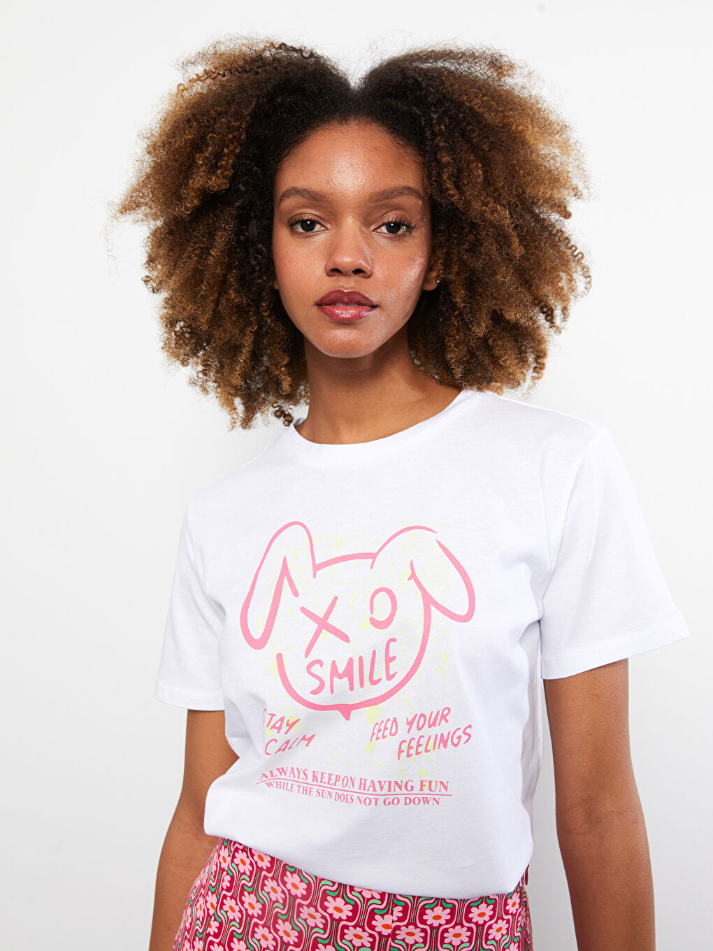 Crew Neck Printed Short Sleeve Cotton Women's T-shirt