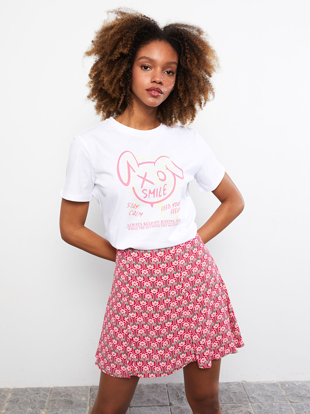 Crew Neck Printed Short Sleeve Cotton Women's T-shirt-1