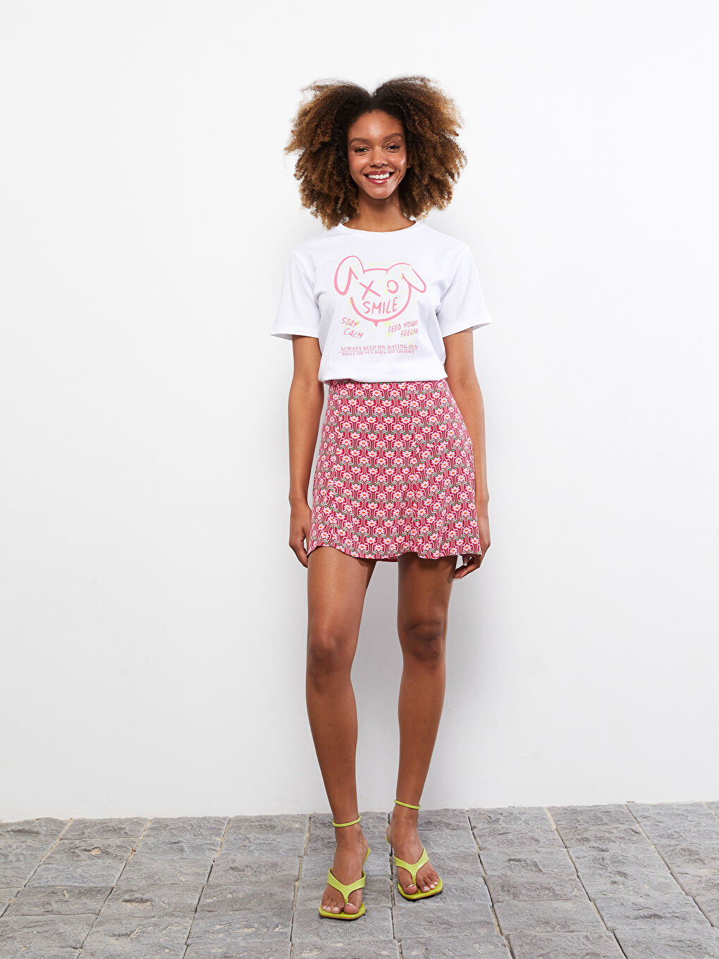 Crew Neck Printed Short Sleeve Cotton Women's T-shirt-2