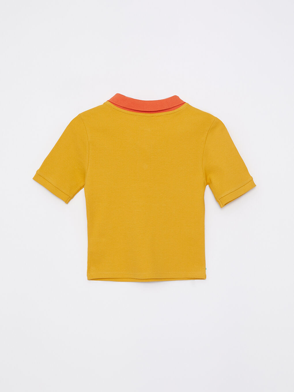 Sarı Polo Yaka Düz Kısa Kollu Kadın Crop-6