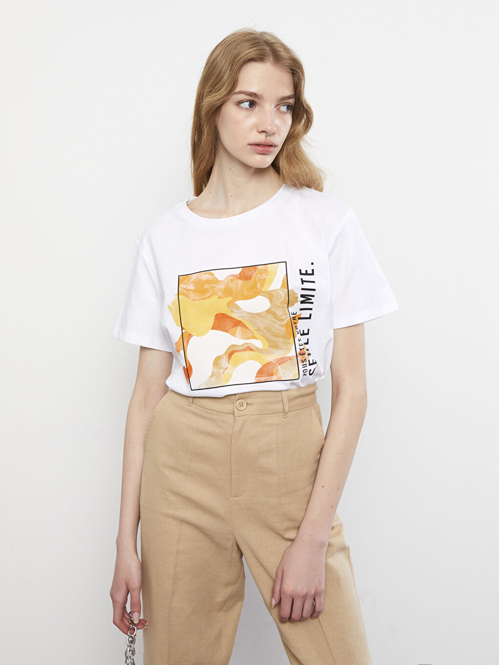 Футболка с круглым вырезом, с принтом, с коротким рукавом, из хлопка, для женщин-1