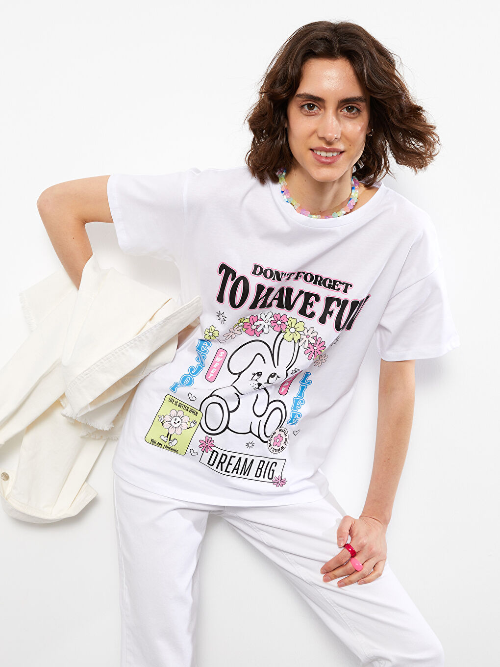 Crew Neck Printed Short Sleeve Cotton Women's T-shirt