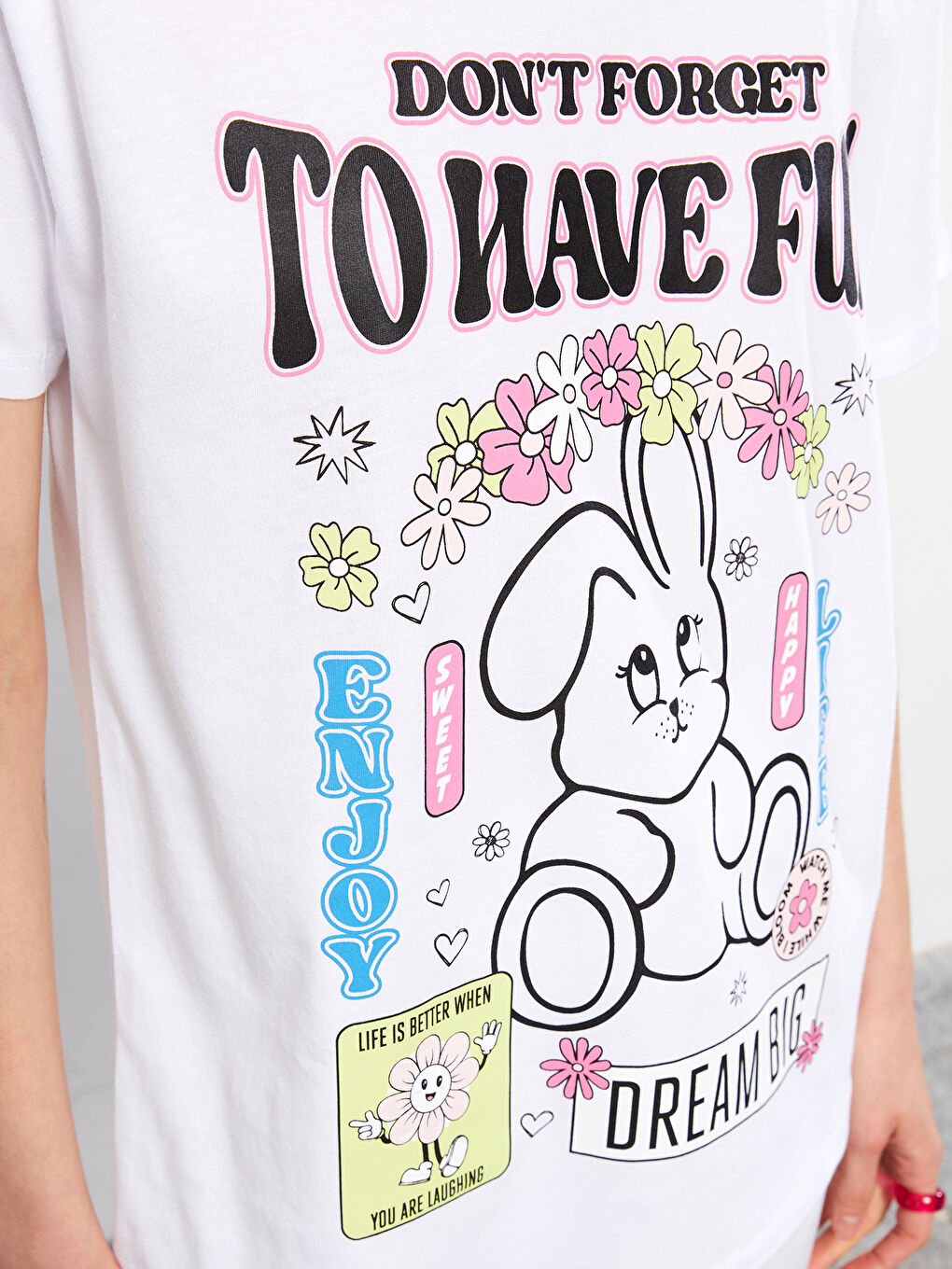 Crew Neck Printed Short Sleeve Cotton Women's T-shirt-3