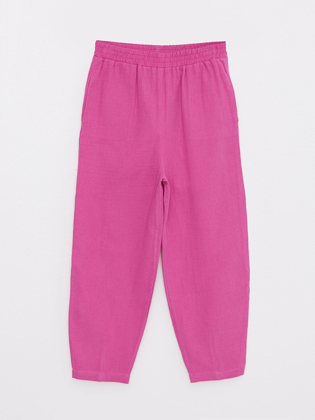 Elastic Waist Comfortable Fit Straight Muslin Fabric Women's Trousers-5