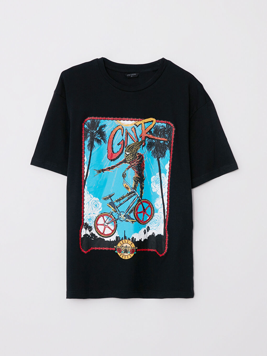 Siyah Bisiklet Yaka Kısa Kollu Baskılı Penye Erkek Tişört-4