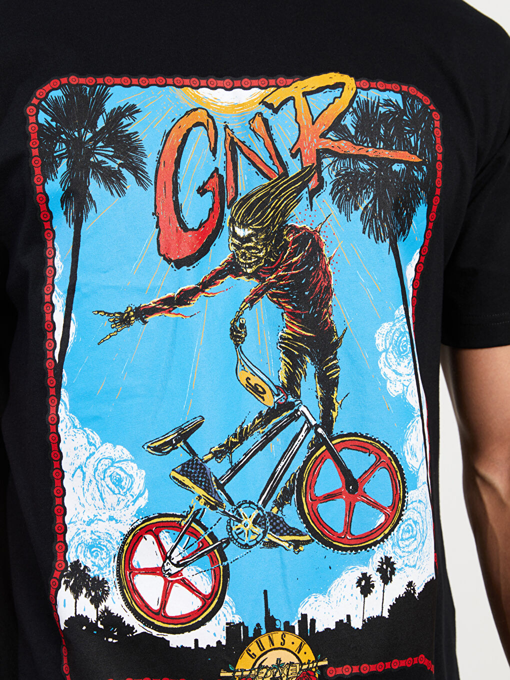 Siyah Bisiklet Yaka Kısa Kollu Baskılı Penye Erkek Tişört-2