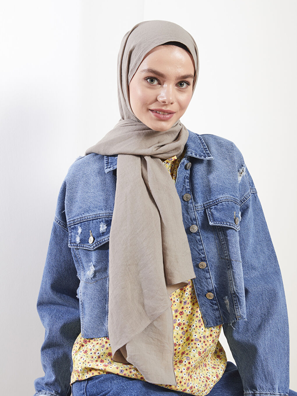 Bej Kadın Düz Eşarp-1