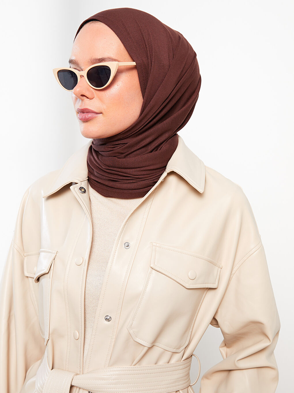 Kahverengi Kadın Düz  Şal-1