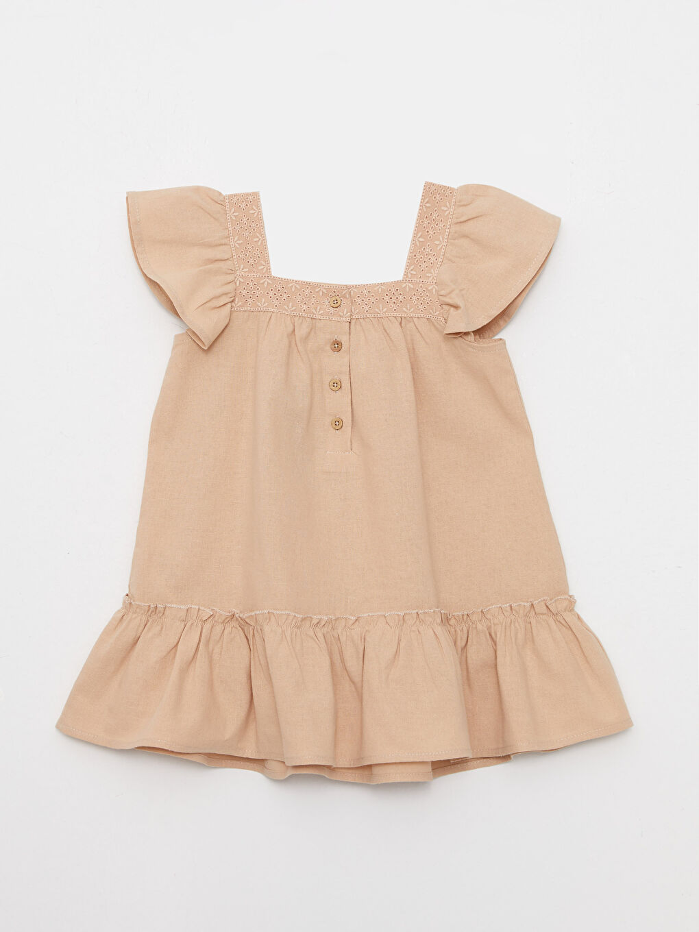 Square Collar Embroidery Detailed Dress for Baby Girl-1