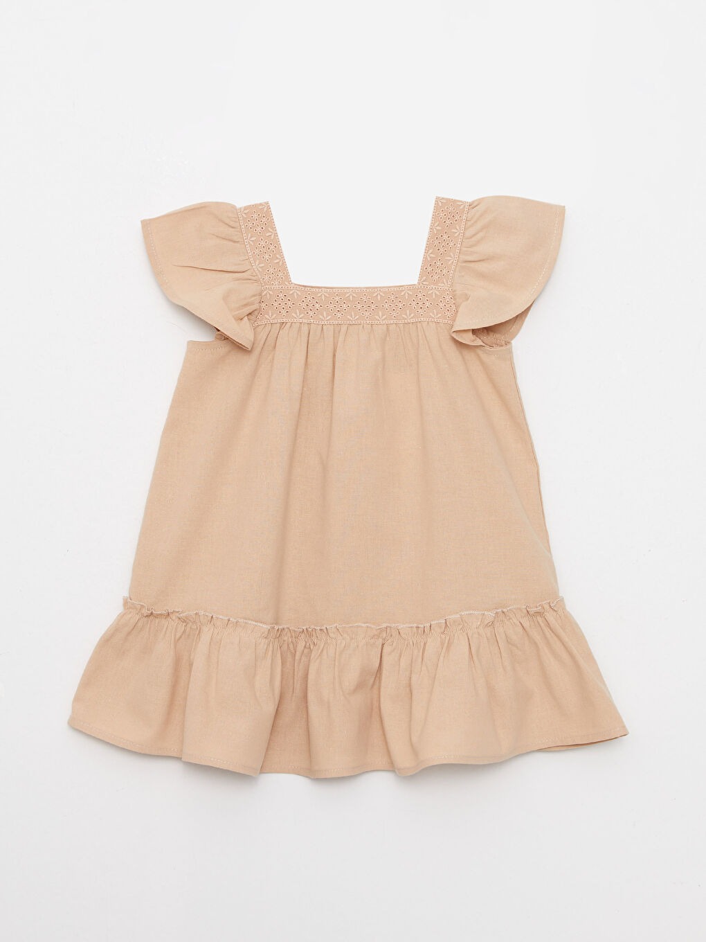 Square Collar Embroidery Detailed Dress for Baby Girl