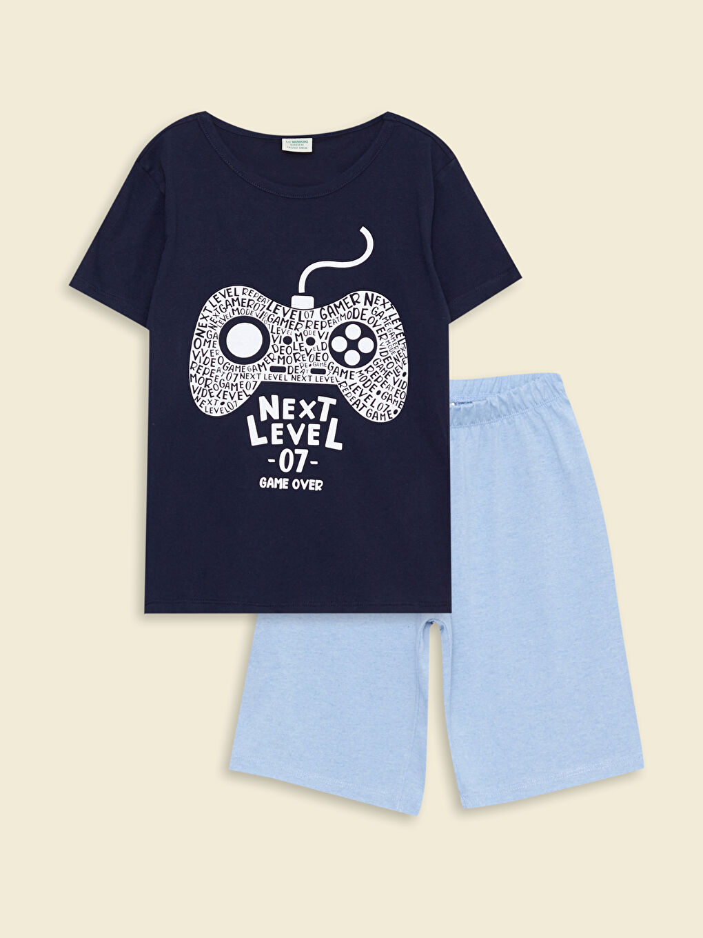 Crew Neck Printed Short Sleeve Boys' Shorts Pyjama Set