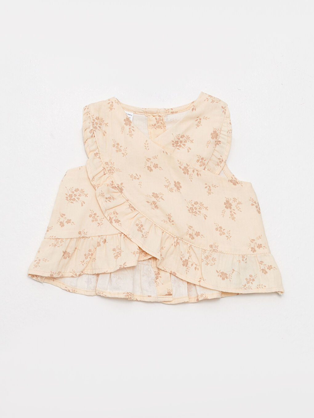 Ekru V Yaka Baskılı Kız Bebek Gömlek-2