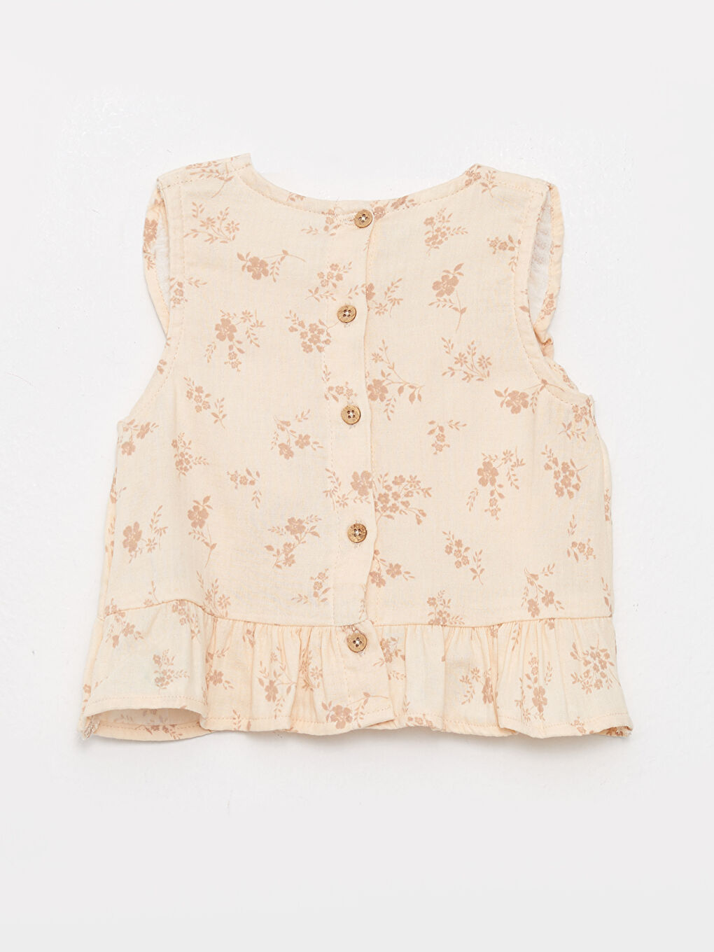 Ekru V Yaka Baskılı Kız Bebek Gömlek-3