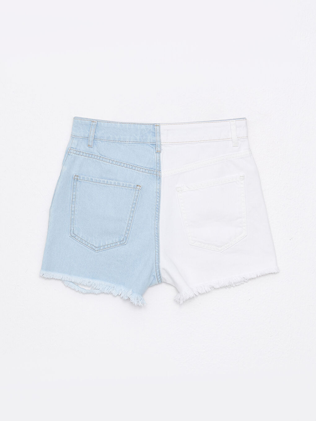 Short en jean taille haute coupe mom bloc de couleurs avec poches détaillées pour Femmes-7