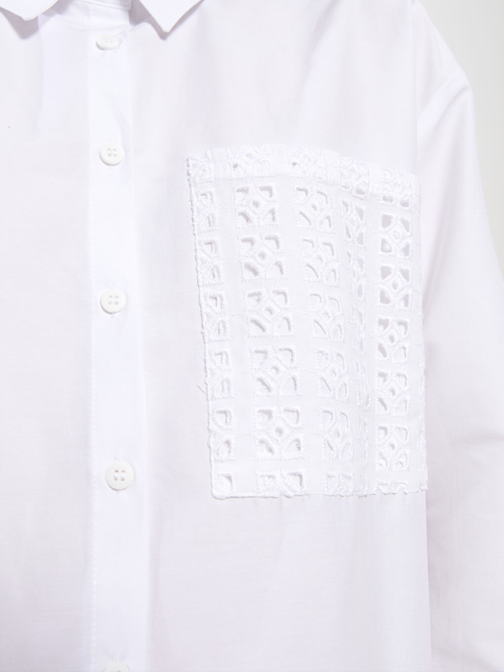 Beyaz Nakışlı Uzun Kollu Poplin Kadın Gömlek Tunik-2