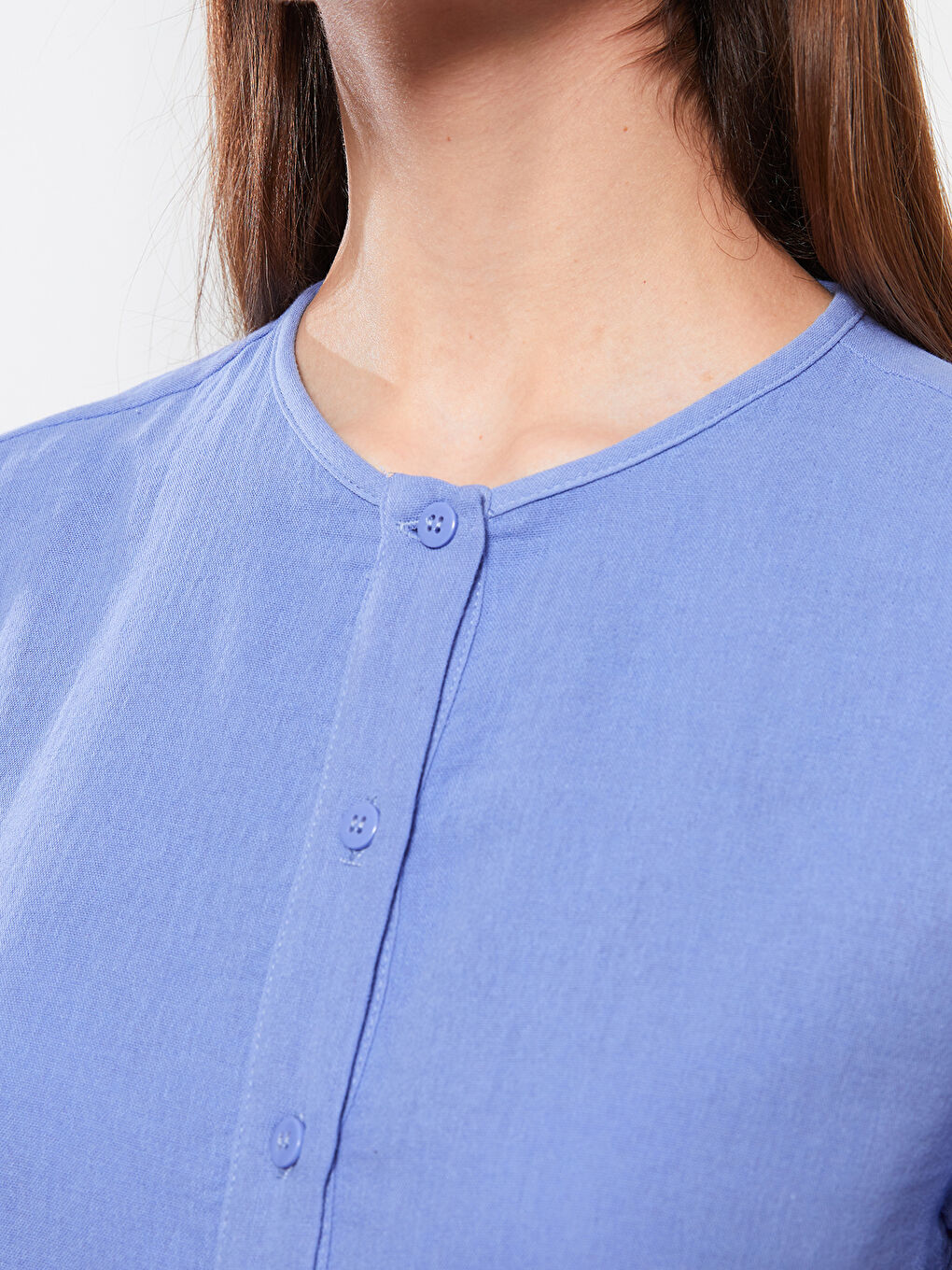 Mor Bisiklet Yaka Düz Uzun Kollu Müslin Kumaş Kadın Tunik-2