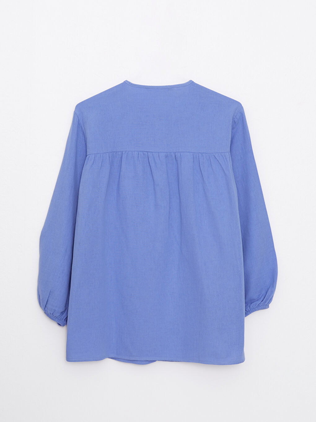 Mor Bisiklet Yaka Düz Uzun Kollu Müslin Kumaş Kadın Tunik-5