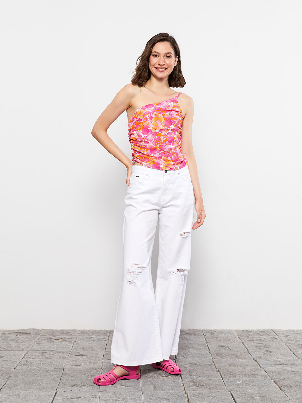 Bluză din Vâscoză cu Model pe Un Umăr pentru Femei-2