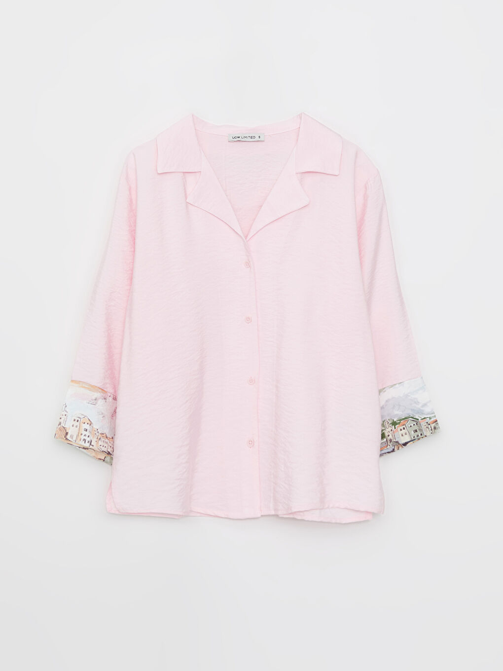 Pembe Önden Düğme Kapamalı Desenli Kadın Gömlek-5