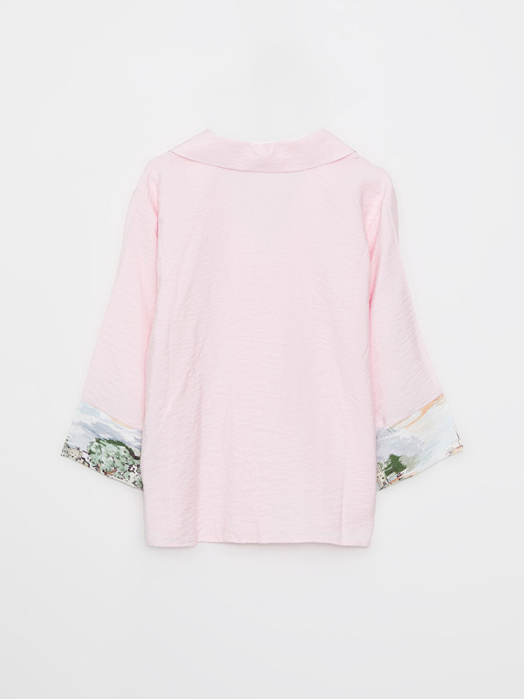 Pembe Önden Düğme Kapamalı Desenli Kadın Gömlek-6